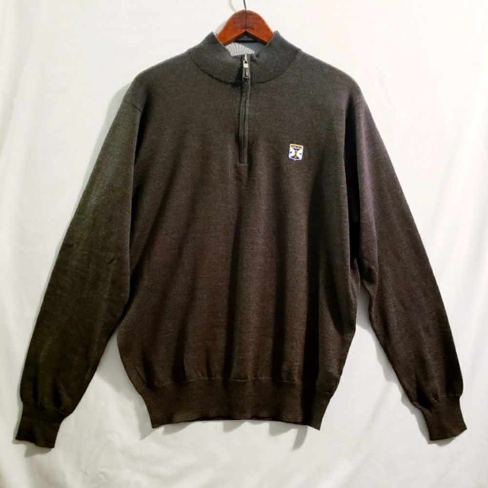 Peter Millar Men's Grayish Brown Kinloch Wool/Silk 1/4 Zip Size (M)